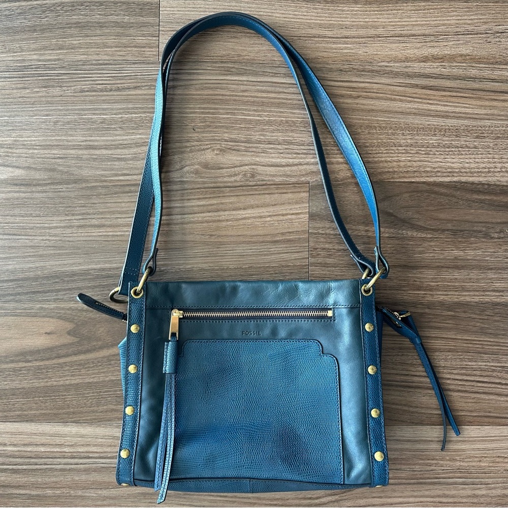 Fossil Teal Allie Satchel Leather Purse